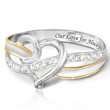 Naujas mados dviejų spalvų meilė širdies cirkonis užrašu moterų žiedas romantiška Valentino Dieną, banketų, vestuvių papuošalai dovanų didmeninės 8644