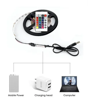 USB LED Šviesos Juostelės Įvairiaspalviais Lanksti LED Lempos Juosta RGB Juostelėms su 24key Nuotolinio 1M 2M 3M 5M Darbalaukio TV Apšvietimas dekoras