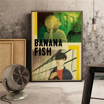 Japonų Anime Bananų žuvų Retro Meno Dekoro Filmą Tapybos Namų Dekoro, Sienų Dekoras Animacinių filmų Kokybės Drobė kambarį Plakatas