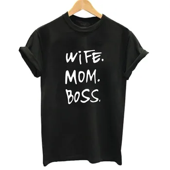 Žmona Mama Bosas Laišką, Print T Shirt Moterims Trumpomis Rankovėmis O Kaklo Laisvus Marškinėlius 2020 M. Vasarą Moterys, Marškinėliai, Topai Camisetas Mujer