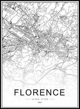 Milanas, Roma Italijoje, Florencijoje, Venecijos Miesto Žemėlapį Spausdinti Tapybos Juoda ir Balta Graviravimas Minimalistinio Meno Kambario Sienų Dekoras Plakatas