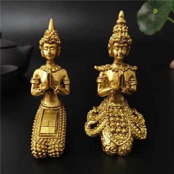Aukso Meditacija Budos Statula Tailandas Budos Skulptūros Figūrėlės Dervos Amatų Ornamentu Namų, Sodo Vazonas Apdaila