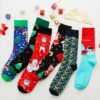 1 pora vyriškos kojinės Medvilnės kojinės kalėdų ir vyrų rudens-žiemos naujųjų metų Kalėdų medžio sniego briedžių dovanų kojinės linksmas Vidurio kojinės 9460