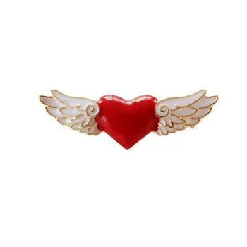Japonijos ir korėjos stiliaus elegantiškas minimalistinio Mocha mergina serijos raudonos širdies angelas sparnų sagė pin