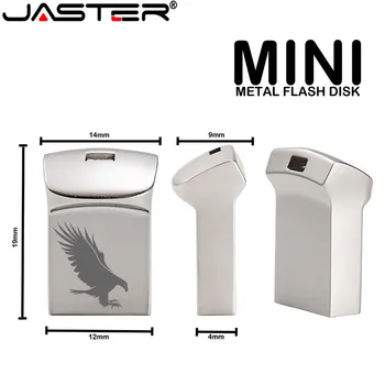 JASTER Super Mini Sidabro spalvos Metalo Nešiojamų USB2.0 Flash Drive 4GB 8GB 16GB 32GB 64GB 128 GB Black Išorės Saugojimo Memory Stick 9867