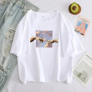 Moterys T Shirts Juokinga Spausdinti Estetinės Pusės Grafinis T-shirt Negabaritinių Marškinėlius Atsitiktinis Viršų Tees Mikelandželas Drabužius Moterų marškinėliai