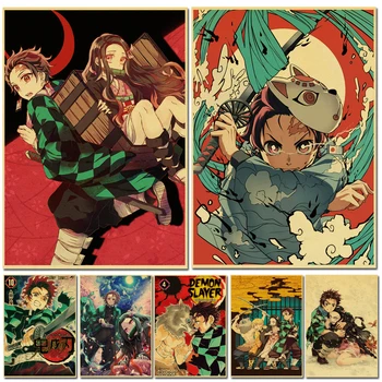 Senovinių Plakatų Demon Slayer Kimetsu nr. Yaiba Anime Plakatas Sienos Meno Retro Plakato Tapyba, Dekoracija Kambarį Namų Dekoro