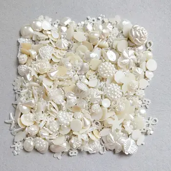 100vnt/daug ABS Imitacija, Perlų Puošnios gėlytės Pusė Apvalių Karoliukų Mix Gėlių Širdis granulių 