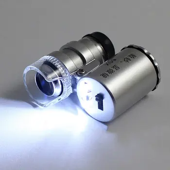 Nešiojamų 60X Mikroskopas su LED Lempos, Šviesa, didinamasis stiklas Didinamojo Stiklo Violetinė Suklastotų Šviesos Lašas Laivybos PARDAVIMAS
