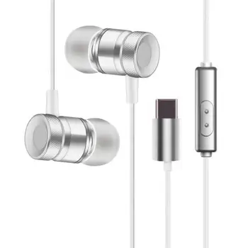 USB Tipo C Ear Ausinės su Mikrofonu Metalo Sporto Žaidimų Laidinio Heeadphones Vielos Kontrolės Ausinės Bass USB-C Ausinių
