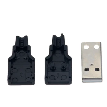 10VNT Type A Male USB 4 Polių Kištukinis Sujungiklis Su Juodo Plastiko Dangtelį 