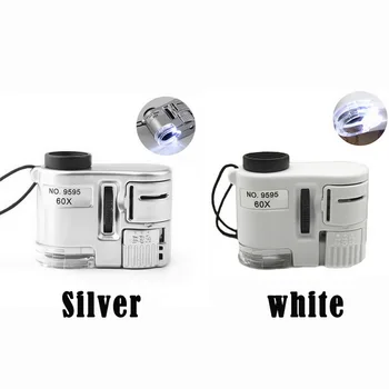 Naujas 60x Kišeninis Didinamasis Stiklas Mini Kišeninis Mikroskopas Loupe UV Valiutos Detektorius Juvelyras, didinamasis stiklas Su LED Šviesos 92TV