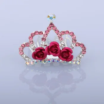 1 Vnt Gražus Mini Tiara Rožių Gėlių Krištolas Kalnų Krištolas Princess Crown Plaukų Šukos Vaikų Vaikai Mažų Mergaičių Plaukų Papuošalai