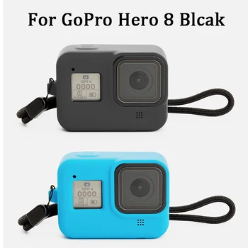 Už Gopro 8 Silikono Viršelio Herojus 8 Juodas Sporto Fotoaparatas sumažėjimas Apsaugos Atveju su Virvelę Riešo Dirželis eiti pro hero8 Priedai
