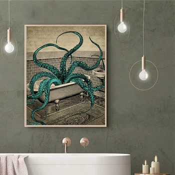 Aštuonkojai Drobės Plakatas Vonios Sienos Menas Spausdinti Tapybos Aštuonkojų, vonia Sea Life paveiksl Vonios Sienų Apdaila