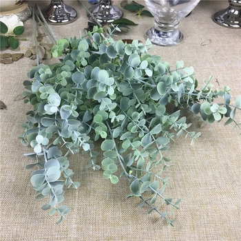 Plastikiniai Eukalipto filialas Dirbtinių Gėlių arrangment dirbtiniais lapai, vestuvių dekoravimas, žali lapai padirbtų augalų