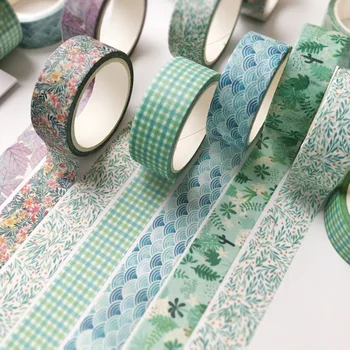 14 Dizaino Žaliųjų Augalų Kolekcija Washi Tape 15mm Lapų, Vaisių Pledas Mozaikos Modelis Lipnia Izoliacine Juostos, Apdailos Lipdukas A6825