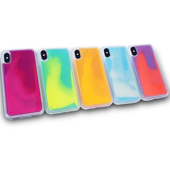 Neoninės Šviesos Skysčio Dreni Telefono dėklas Skirtas iPhone Pro 11 7 8 6 Plus X XR XS Max Fluorescencinis Švytėjimas Tamsoje Dangtis