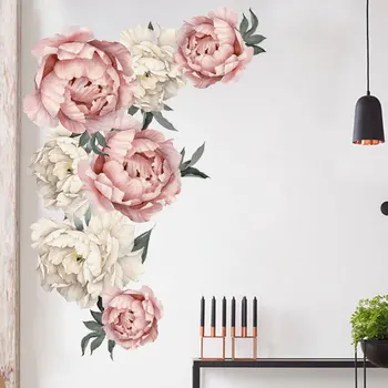 Pink Peony Gėlių Lipdukas Gyvenimo Kambario, Miegamasis Romantiškas Gėlių Namų Puošybai 