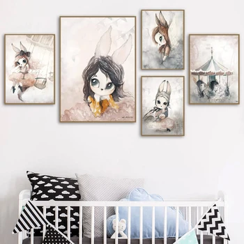 Cartoon vaikų darželio sienos meno tapybos drobės kūdikių, vaikų kambario dekoracija šiaurės plakatas vaikas nuotraukos kambarį namų dekoro