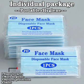 Vienkartiniai Kaukė 3-layer mask Atskirai Supakuoti Su dėžute, Veido, Burnos Kaukės Ne Austi Vienkartinių Anti-Dulkių Kaukės Kaukės Earloops