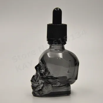 30ml kaukolė buteliukas 30ml matinio juodo kaukolės formos stiklo butelis su lašintuvu vaikas įrodymas