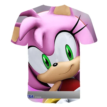 2020 m Cute Merginos Sonic the hedgehog 3D Animaciją Rausvos spalvos Marškinėliai Vaikams Drabužių Vasaros trumpomis Rankovėmis Atspausdintas t-marškinėliai Berniukams, Vaikų Viršūnės