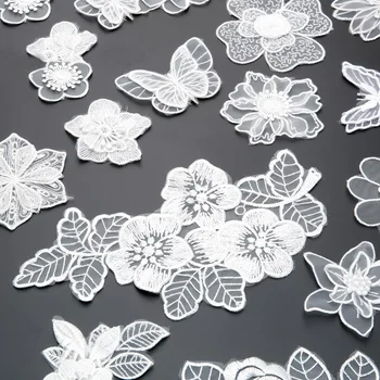 Geležies arba siūti nėrinių išsiuvinėti pleistrai balta skaidri organza gėlių drugelis appliques drabužių juostelės ant drabužių 