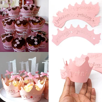 10vnt Pink Princess Crown Cupcake Įpakavimo Atvejais, Vestuvių Krikštynų Baby Girl Gimtadienio Dušo Šalies Pyragas Apdaila