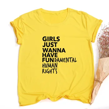 Merginos Tiesiog Nori Turėti Pagrindines Žmogaus Teises, Spausdinti Feminizmo Marškinėliai Moterims trumpomis Rankovėmis Vasarą, O-kaklo Viršūnes Tees Camisetas Mujer