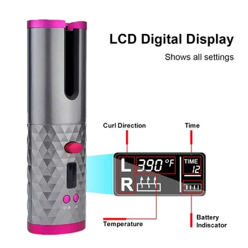 Belaidžio Automatinė Garbanoti Geležies Hair Curler USB Įkrovimo LCD Ekranas Garbanotas Mašina su 1 Šukos+2vnt Įrašus Dropshipping