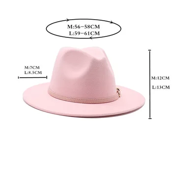 56-60cm White/BlackWide Kraštų Fedora Kepurės Moterims, Vyrams, Dirbtinė Vilna Skrybėlės su Metalo Grandinės Dekoro Panama Džiazo Chapeau skrybėlę