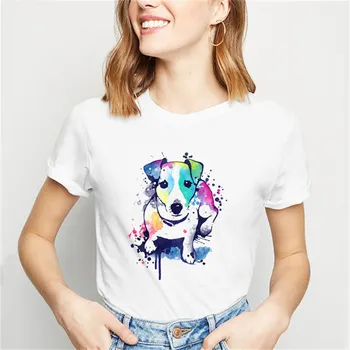 Akvarelė Džeko Raselo Terjerų Gyvūnų Spausdinti marškinėliai Moteriška Harajuku Grafinis T-shirt Šunų Mėgėjams Juokingi marškinėliai Moteriška T-shirt