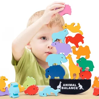 Vaikai Montessori Medinių Gyvūnų Balansas Blokai Stalo Žaidimai Žaislas Dinozauras Švietimo Krovimas Aukšto Pastato Medienos Žaislas Berniukams
