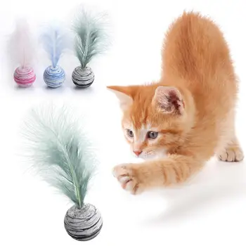 1Pc Funny Cat Žaislų Mados Kūrybos Mielas EVA Putų Kamuolys Dirbtiniais Plunksnų Bell Katė Kramtyti Žaislas Augintiniui Žaislas Katė Prekes
