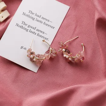 2019 Korėja Naujo Dizaino bižuterijos Rankomis megztus Gamtos Nereguliarus Akmens Auskarai Elegantiškas Gėlavandenių Perlų Earringsfor moterims