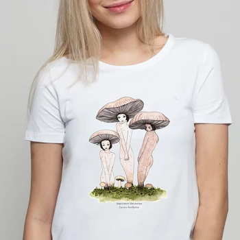 Juokinga Grybai spausdinti marškinėlius moterims 90-ųjų meno estetinių t-shirt moterų streetwear viršūnes kawaii vintage marškinėliai moterims 2020 tumblr