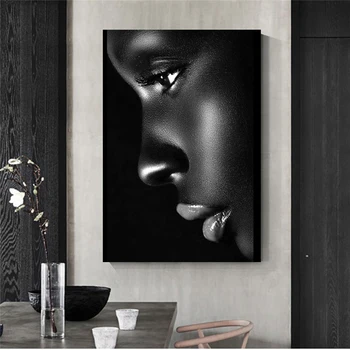 Juoda Profilis Lūpų Moteris Aliejaus Tapybos ant Drobės Cuadros Plakatai ir Spausdina Afrikos Sienos Meno Nuotrauką Kambarį Miegamojo Puošimas