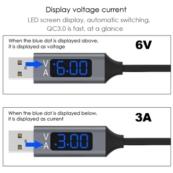 URVNS LED Srovė Ekranas 3A USB Greito Įkrovimo Kabelis, Mikro USB/C Tipo/Žaibo Greitai Kroviklio Laidą Mobilaus Telefono