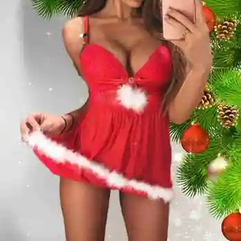 Moterų Apatinis Trikotažas Kalėdų Babydoll Sleepwear Fancy Dress Santa Claus Xmas Sexy