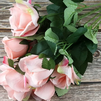 Rose Pink Silk Bijūnas Nekilnojamojo Touch Dirbtinių Gėlių Puokštė Pigūs Netikrą Gėlės Namuose Vestuvių Dekoravimas, patalpų 1pcs