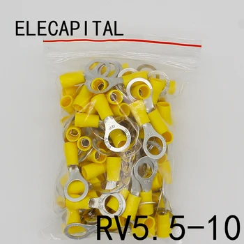 RV5.5-10 Geltonas Žiedas izoliuoti terminalo kostiumas 4-6mm2 Kabelį, Laidą Jungtis, 50PCS/Pak kabelių Fiksavimo Terminalo RV5-10 RV