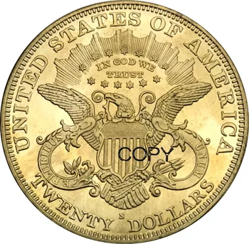 Jungtinių valstijų 1891 1891 bk 1891 s 20 Dolerių Laisvė Vadovas - Dvigubas Erelis su moto DVIDEŠIMT DOLERIŲ Žalvario spalvos Metalinės Monetos Kopija