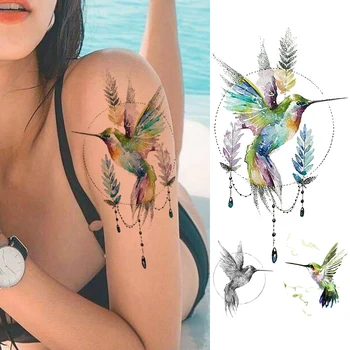 Spalvinga Fox Hummingbird Laikinos Tatuiruotės Lipdukas Realus Padirbtų Juvelyrikos Levandų Planetų Tatuiruotė Moterų Sexy Body Art Tatoos