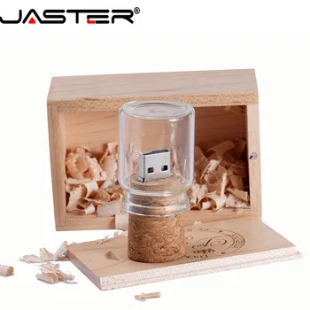JASTER medienos dėžė + norinčių butelį, USB 2.0 flash drive 8GB 16GB 32GB 64GB stiklo memory stick nutolimas butelis U disko vestuvių dovana