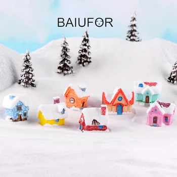 BAIUFOR Miniatiūriniai Kalėdų Sniego Namus Mielas Saldainiai Spalvos Vila Terariumai, Mini Figūrėlės Pasakų Sodo Miniatiūros Amatų Namai