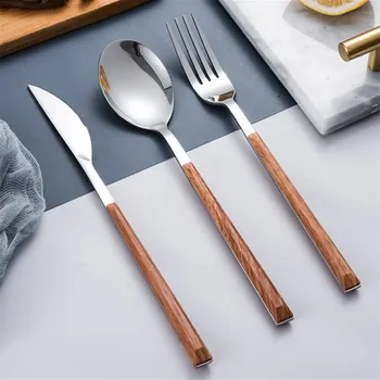 5 rūšių daugkartinio naudojimo medienos nerūdijančio plieno peiliai šakutės/šaukštai/stalo įrankiai, virtuvės aksesuarai, reikmenys