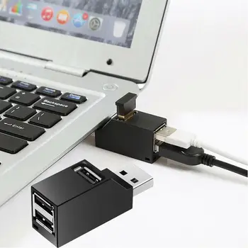 3 Port USB Hub Mini USB 2.0 High Speed Hub Splitter Langelį PC Nešiojamas U Diską, Kortelių Skaitytuvą, Mobilusis Telefonas Centru iPhone 6 7 8 X X X X X
