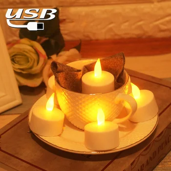 Vienas gabalas led įkrovimo žvakės su USB mokestis,Geltonos Blyksinčios Flameless Mokamas LED Baterija žvakės,įskaitant turėtojas