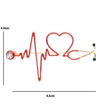 Wuli&baby Red Heart Rate Sagės Emalio Elektrokardiograma Stetoskopas Ligoninės Gydytojas Sagės Smeigtukai